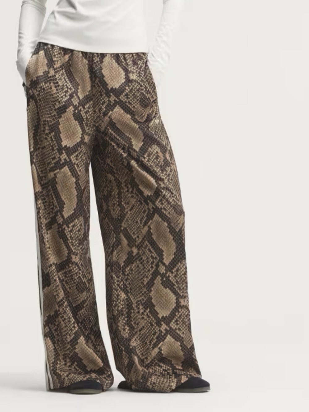 adidas Brown Snake-Print Wide Leg Track Pants with White Stripes - Picture 3 of 7
